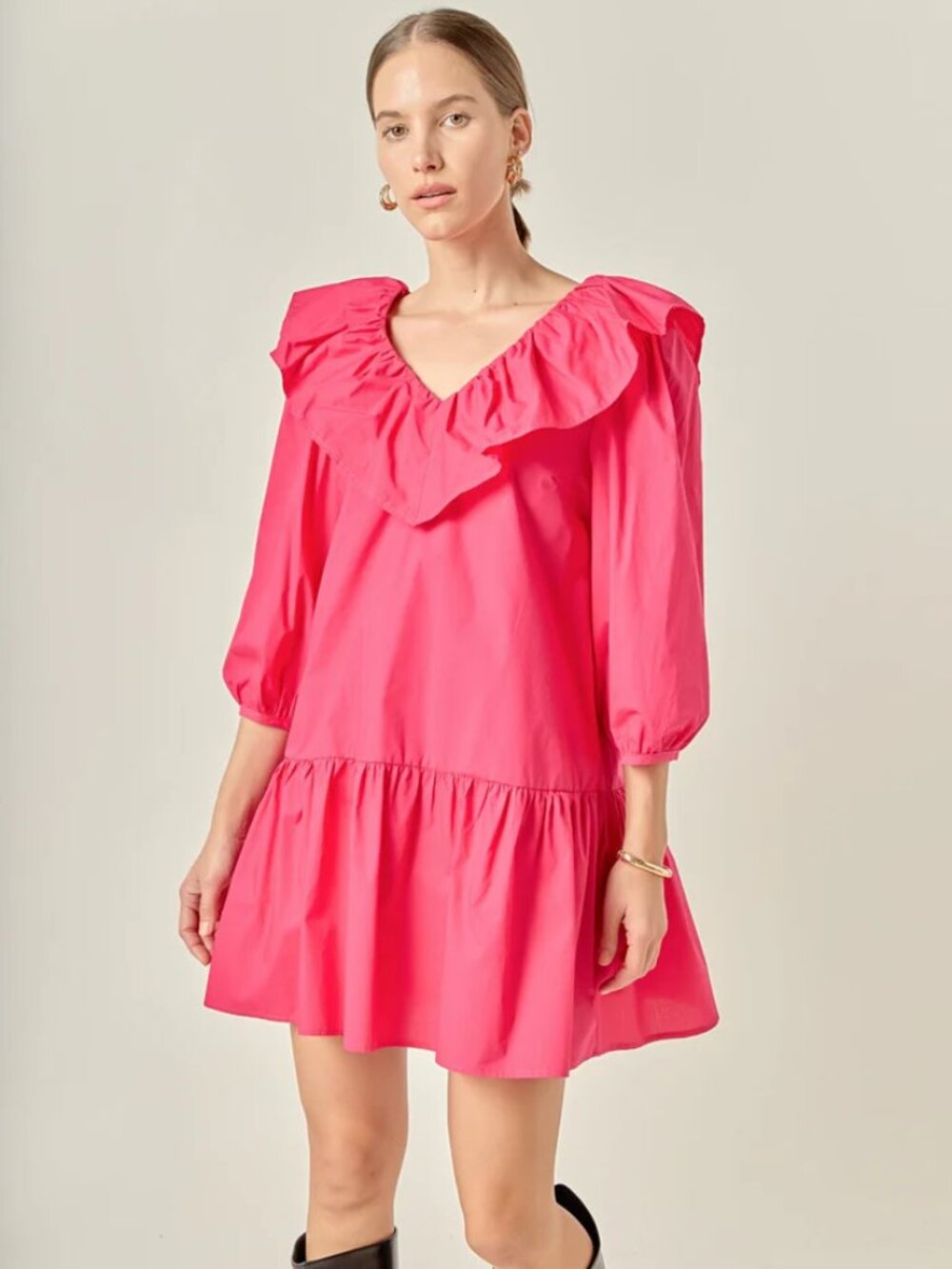 Long Sleeve V Ruffled Mini Dress from English Factory